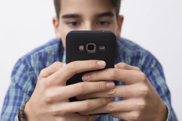 Looking at cell phone screen